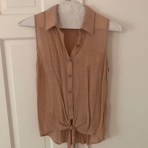 Cute cream button down tie top! Size medium. Slightly sheer.